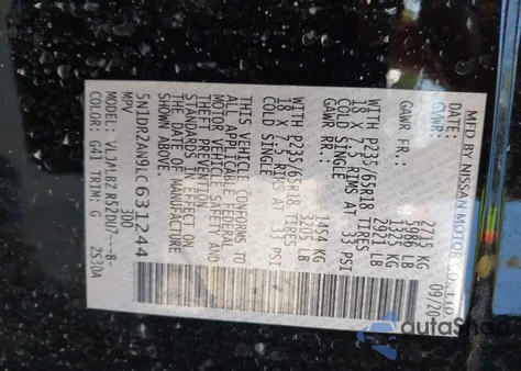 2020 Nissan Pathfinder S 2Wd z USA, uszkodzony, nr VIN 5N1DR2AN9LC631244